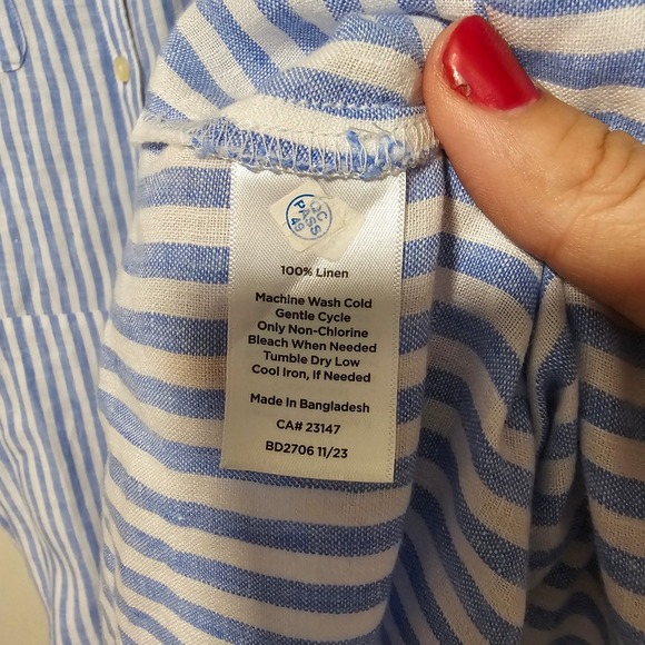 Talbots 20WP Petite Blue White Striped Linen Button Front Shirt Dress Costal - Picture 6 of 9